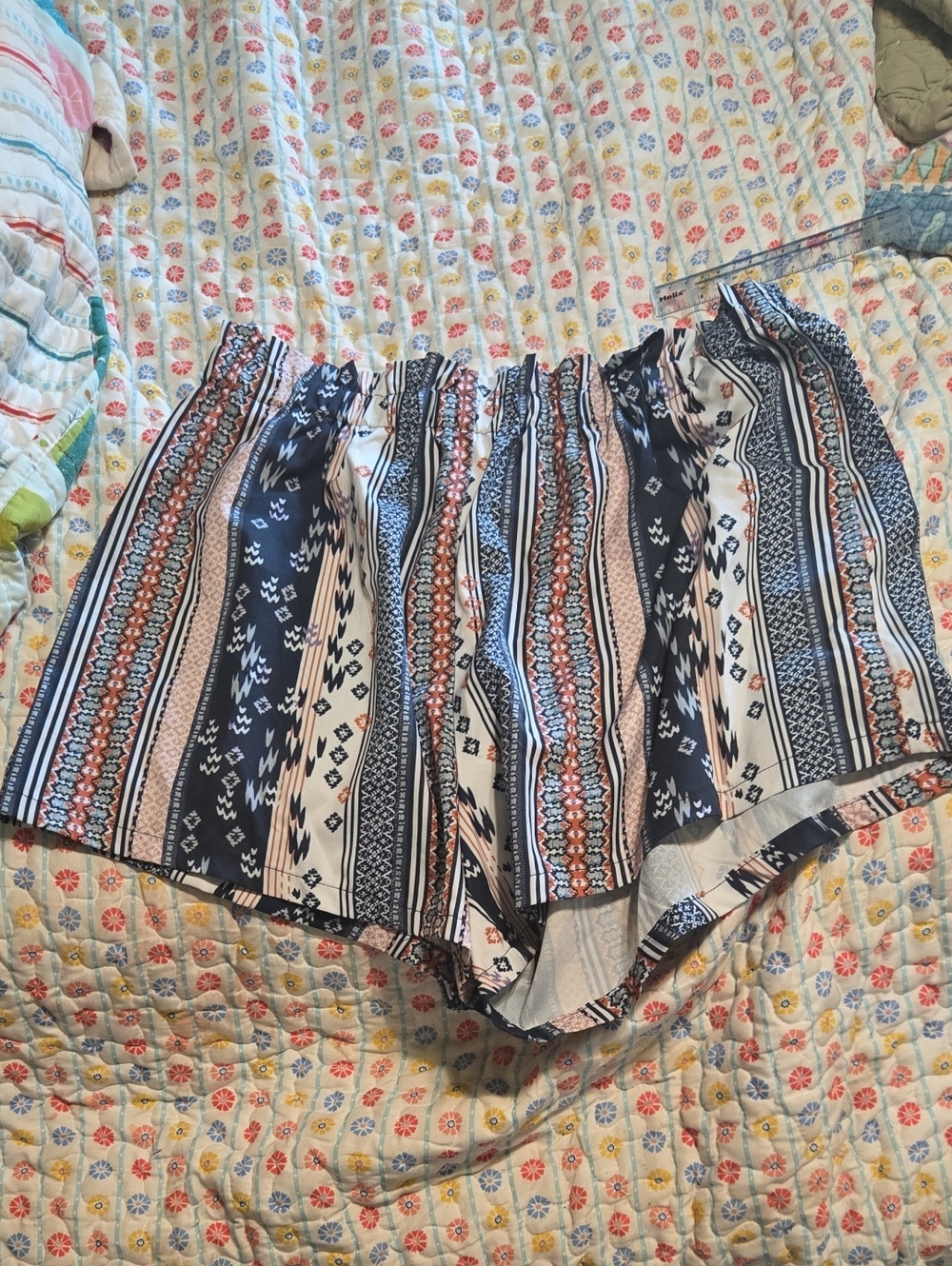 SHEIN High Waist Boho Stripe Shorts — Navy, White & Tan